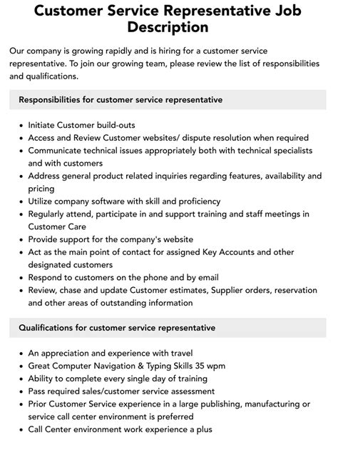 Customer Service Representative job description .